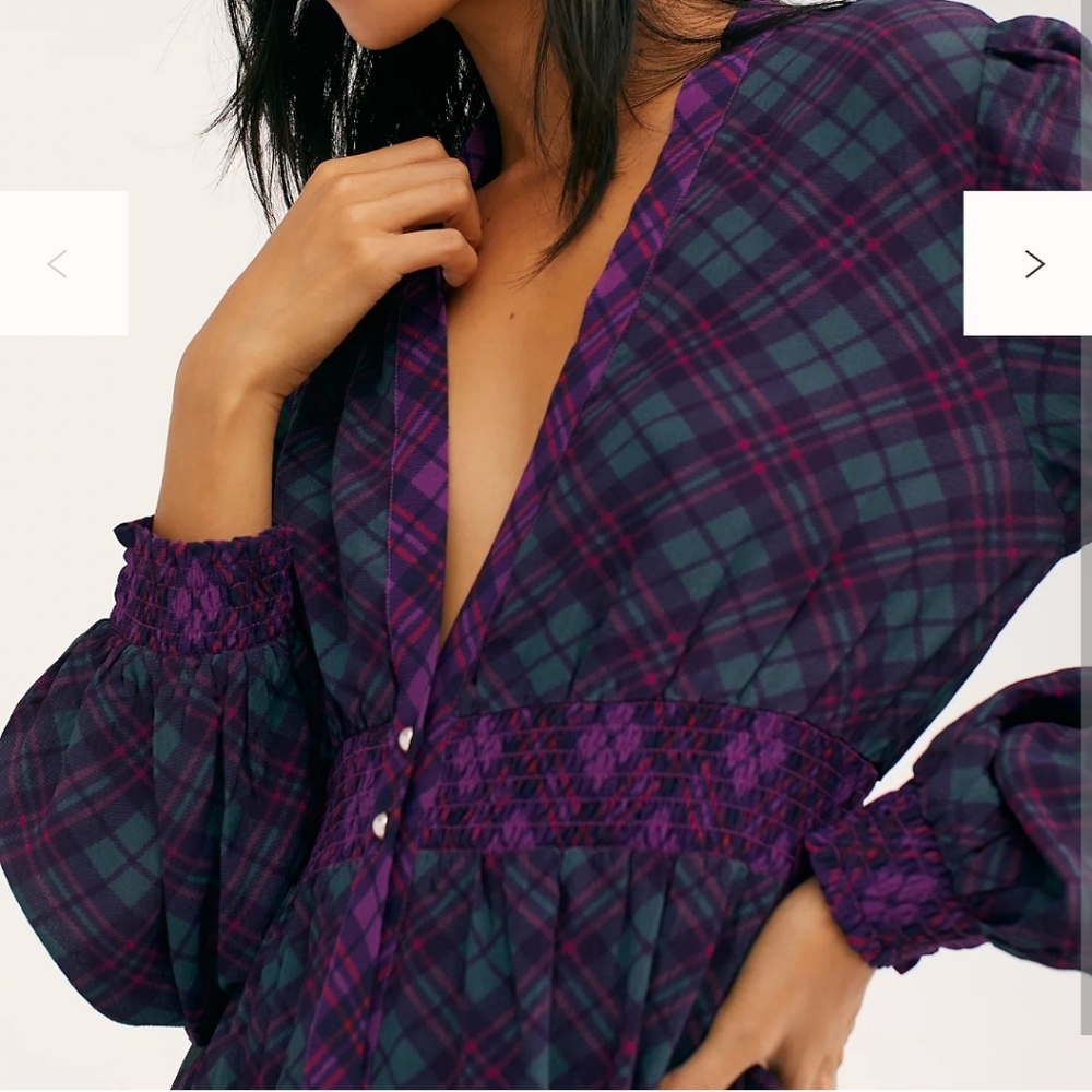 Rahi For Free People  Maxi Tunic  Long Sleeve  Plaid size Sm